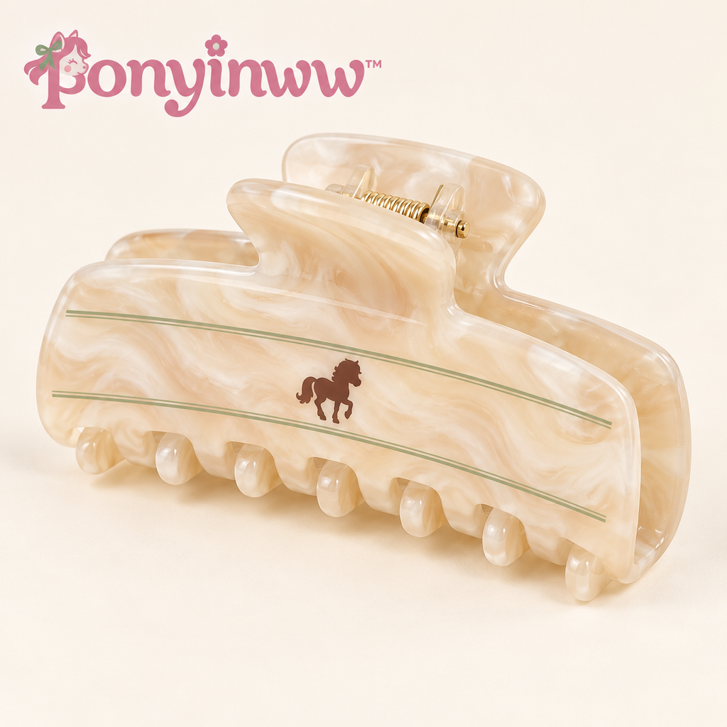 ponyinww™ Oatmilk Pony Claw Clip — Cellulose Acetate Hair Claw, Medium Hair Clip & Everyday Updo Accessory