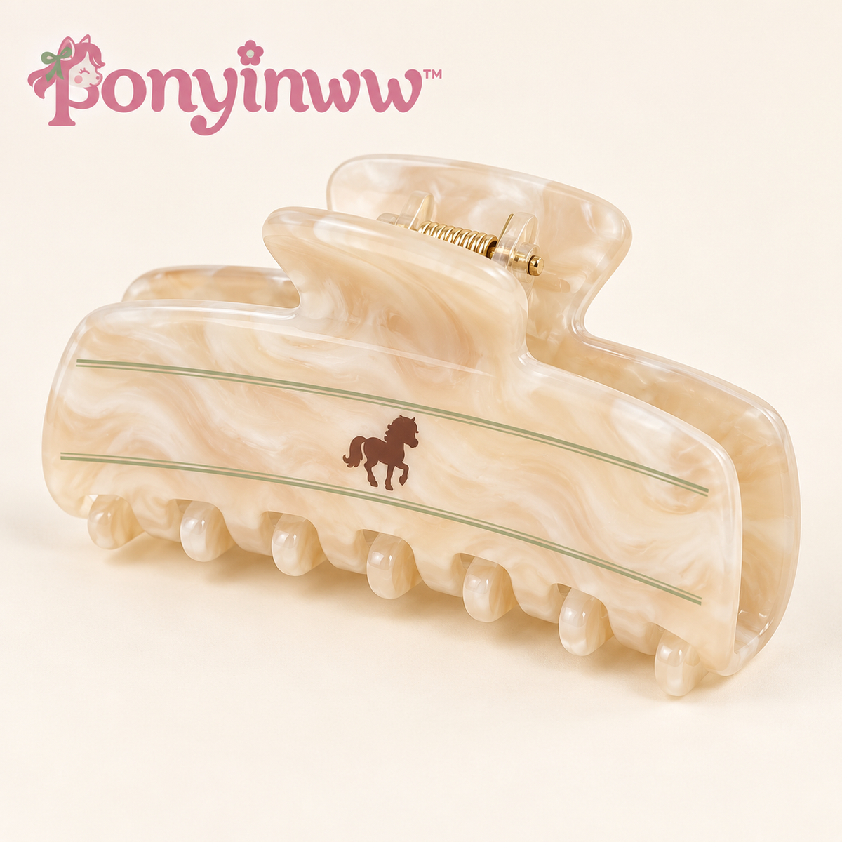 ponyinww™ Oatmilk Pony Claw Clip — Cellulose Acetate Hair Claw, Medium Hair Clip & Everyday Updo Accessory