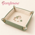 ponyinww™ Clover Corner Fabric Catchall Tray — Embroidered Pony Valet Tray, Snap-Corner Jewelry Holder & Desk Organizer