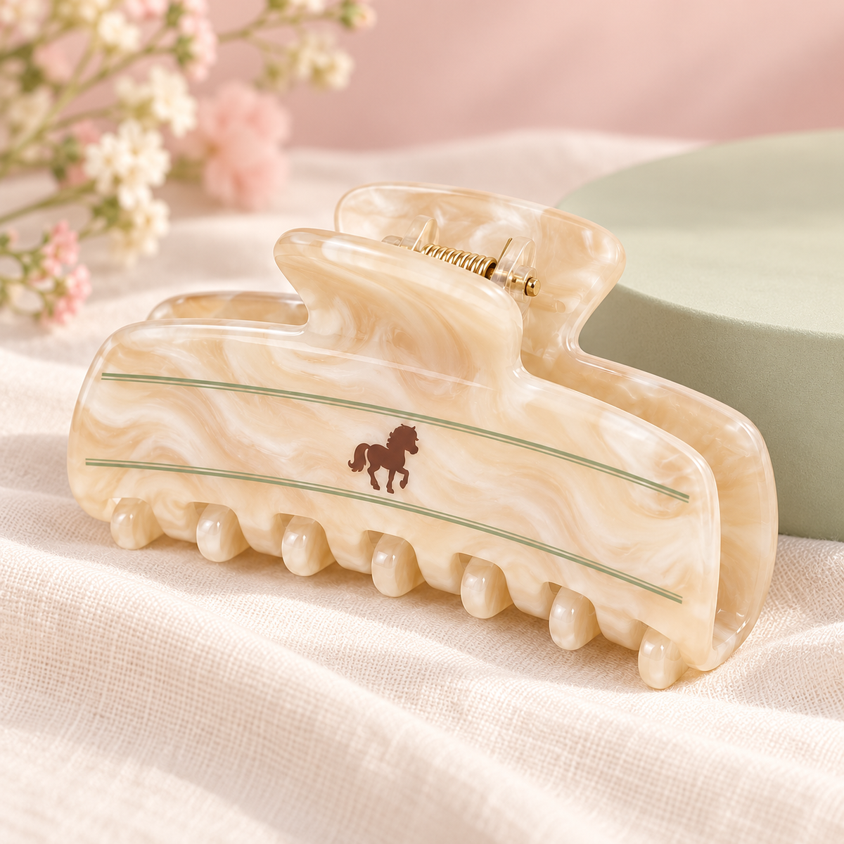 ponyinww™ Oatmilk Pony Claw Clip — Cellulose Acetate Hair Claw, Medium Hair Clip & Everyday Updo Accessory
