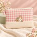 ponyinww™ Petal Pocket Zip Pouch — Gingham Coin Purse, Card Pouch & Small Embroidered Pony Wallet