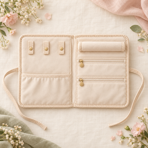ponyinww™ Keepsake Meadow Travel Jewelry Roll — Quilted Jewelry Organizer, Necklace Pouch & Ring Storage for Women