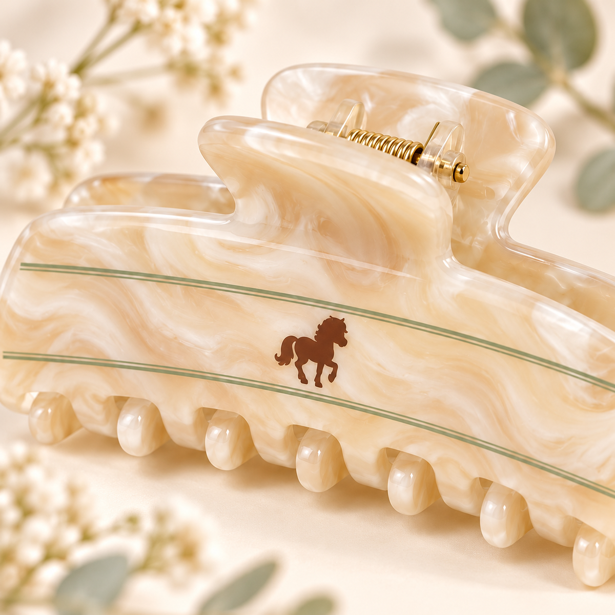 ponyinww™ Oatmilk Pony Claw Clip — Cellulose Acetate Hair Claw, Medium Hair Clip & Everyday Updo Accessory