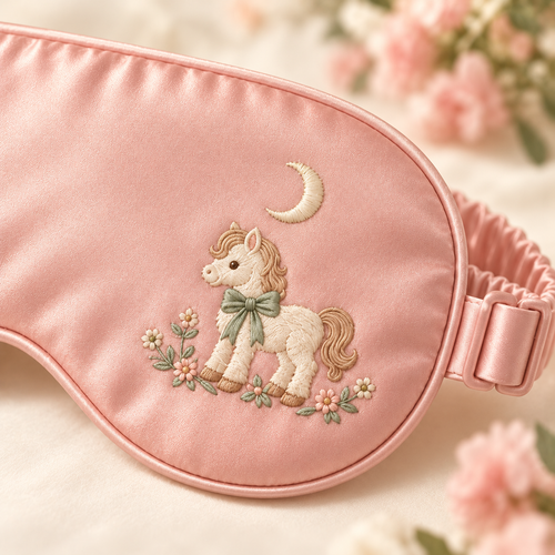 ponyinww™ Moon Pasture Satin Sleep Mask — Embroidered Pony Eye Mask, Adjustable Travel Eye Cover & Storage Pouch
