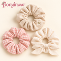 ponyinww™ Meadow Loop Embroidered Scrunchie Set — Cotton Hair Ties, Ponytail Holders & Bow Scrunchies, 3-Pack